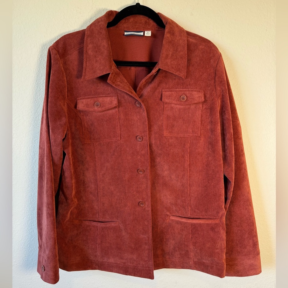 Croft & Barrow Corduroy Shacket XL Rust Button Front Layering Jacket